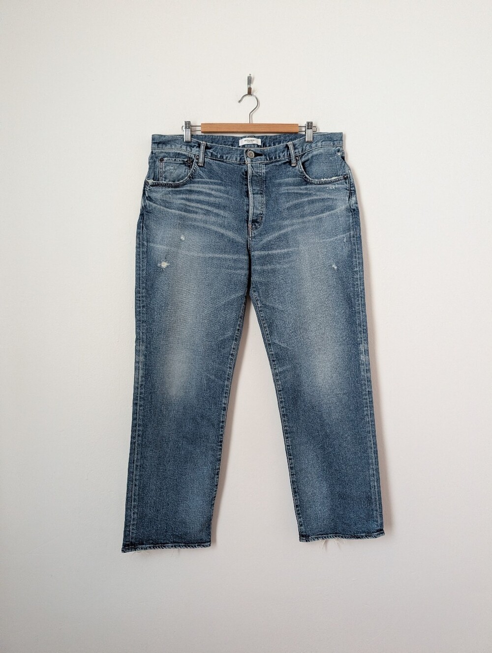 Moussy Vintage MV Bradenton Medium Wash Blue Denim Distressed Straight Leg Jeans